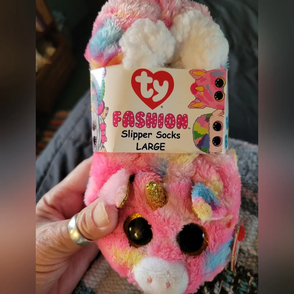 TY fashion size large slipper socks unicorn Fantasia-pink